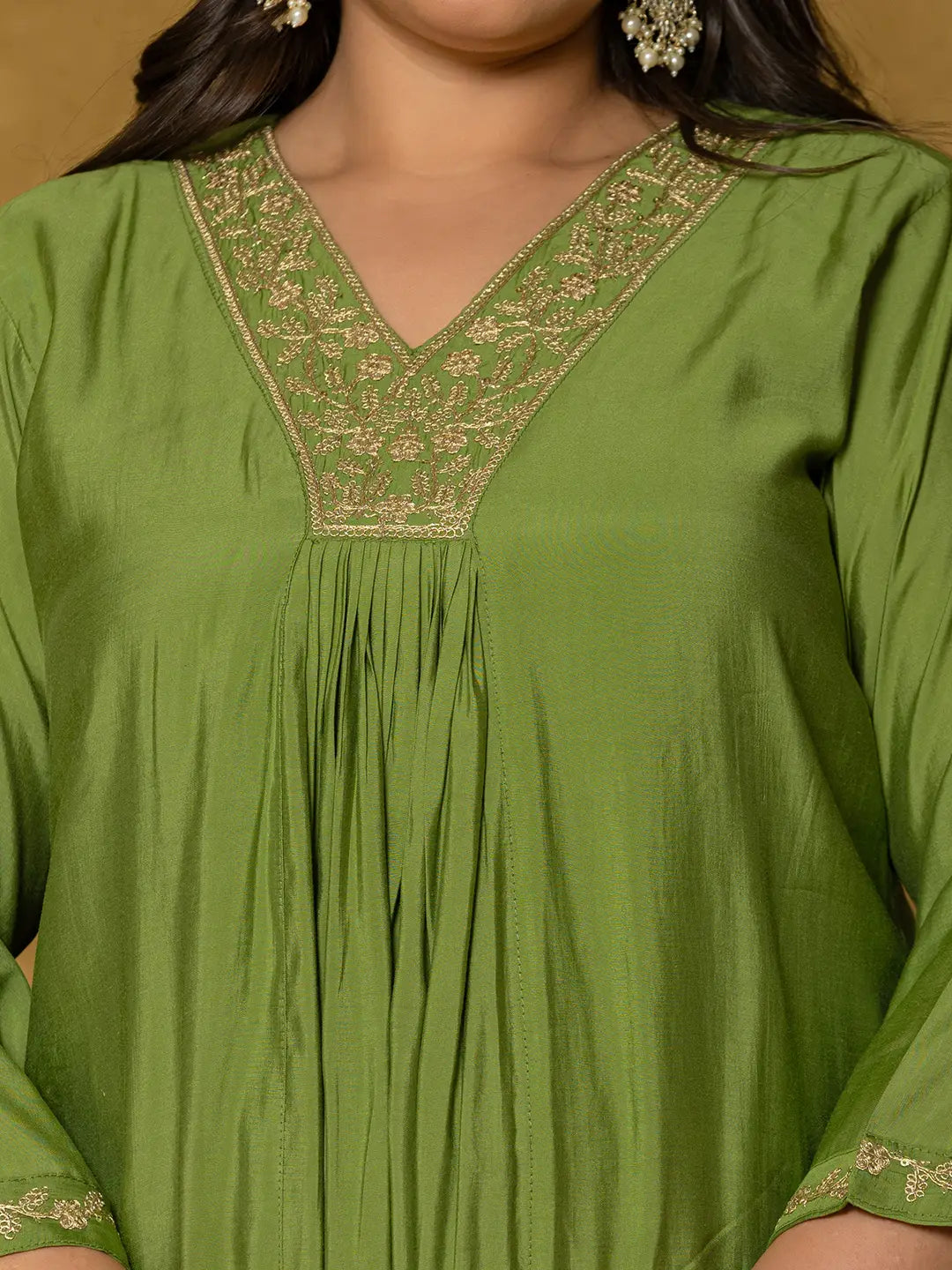 Green Silk Embroidered Plus Size Kurta Dupatta Set