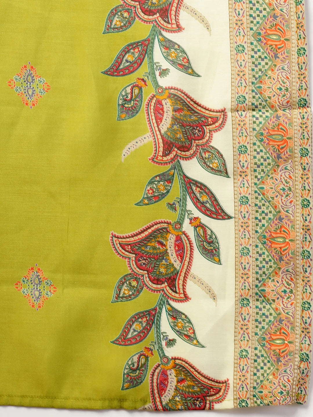 Green Silk Straight Kurta With Palazzo Dupatta Set