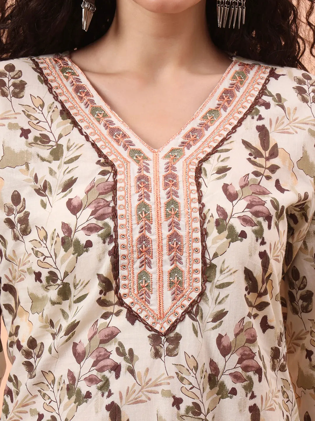 Green Straight Thread Work Kurta Trouser Dupatta Set