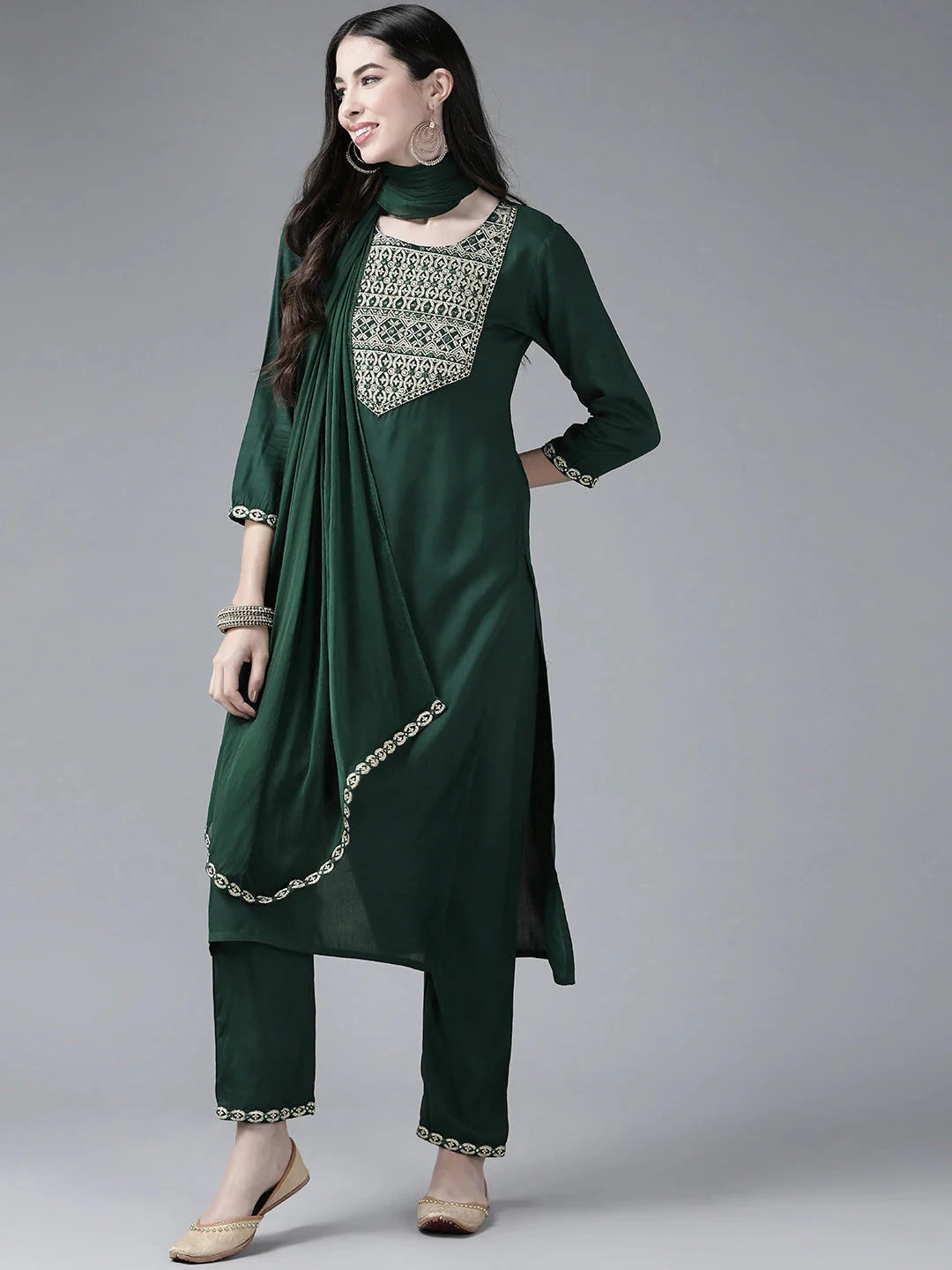 Green Yoke Design Dupatta Set