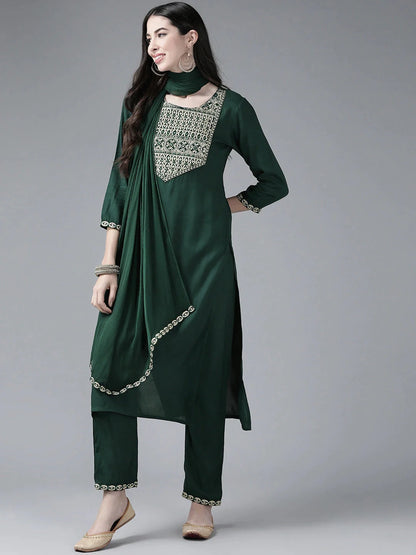 Green Yoke Design Dupatta Set