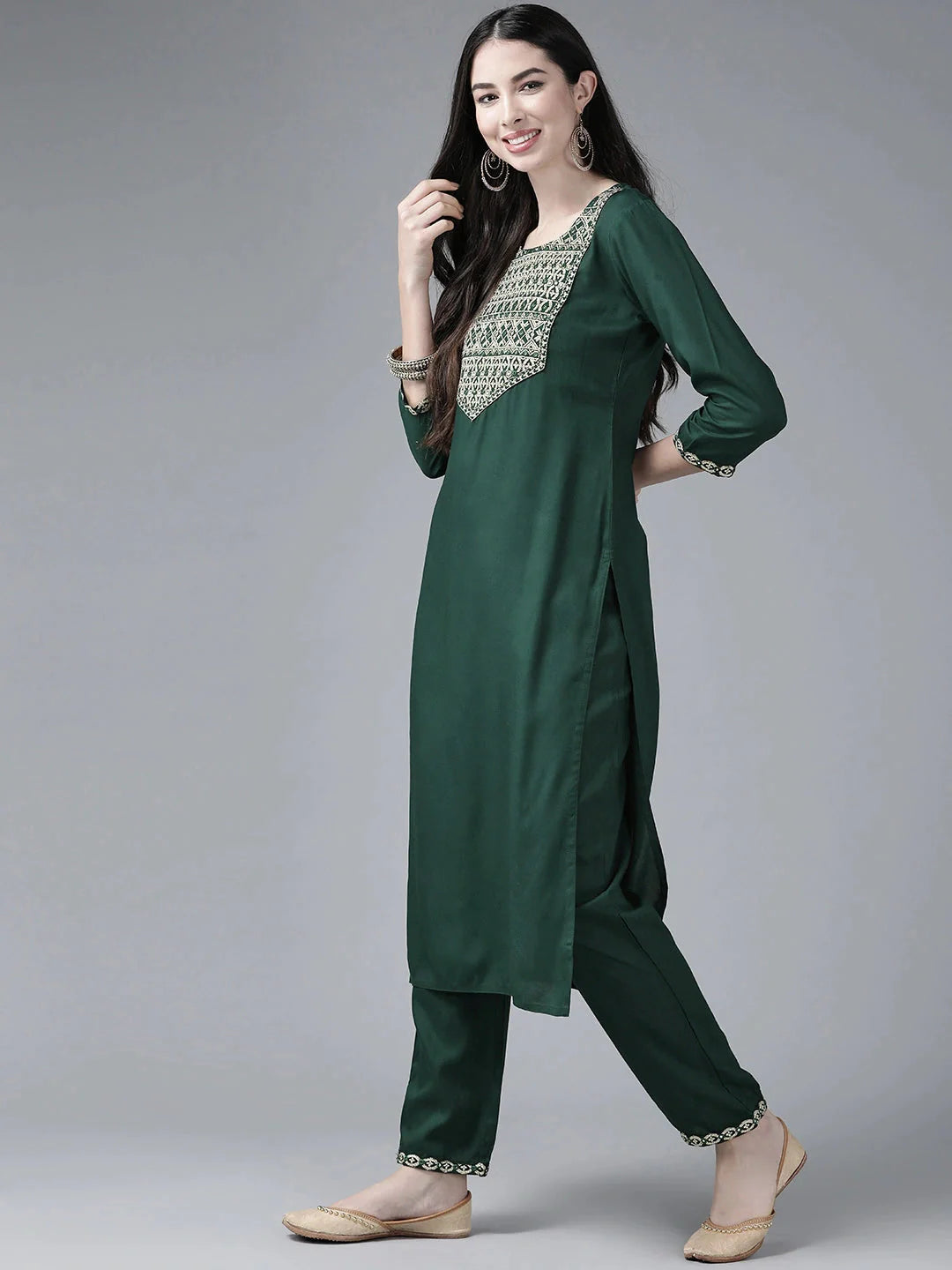 Green Yoke Design Dupatta Set