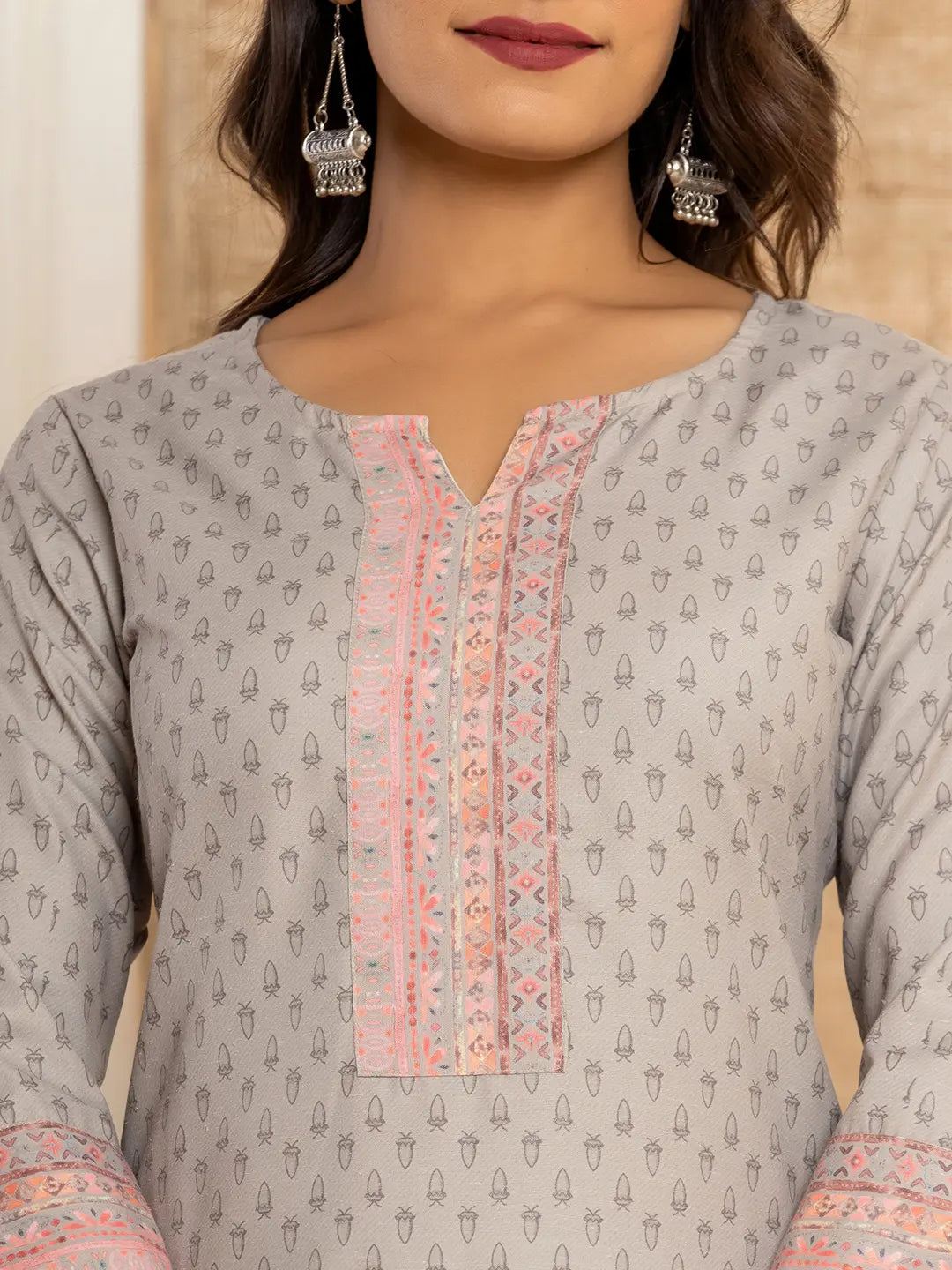 Grey Cotton A Line Kurta With Digital Print