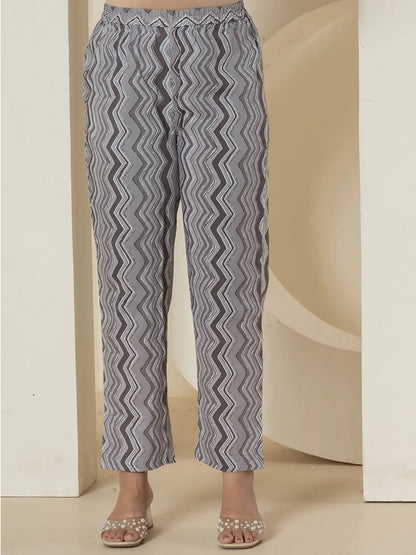 Grey Cotton Ethnic Motifs Kurta Dupatta Set