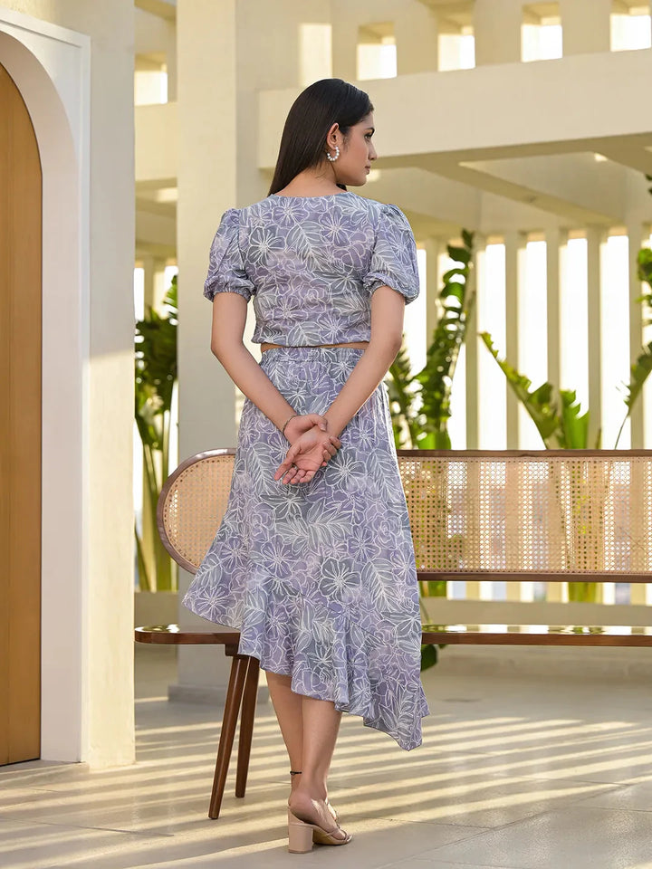 Grey Cotton Floral Print Co Ord Set