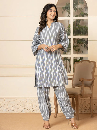 Grey Cotton Ikat Co Ord Set