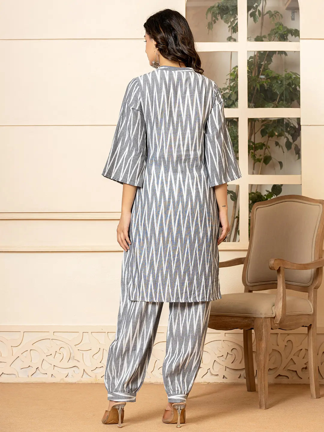 Grey Cotton Ikat Co Ord Set