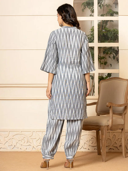 Grey Cotton Ikat Co Ord Set