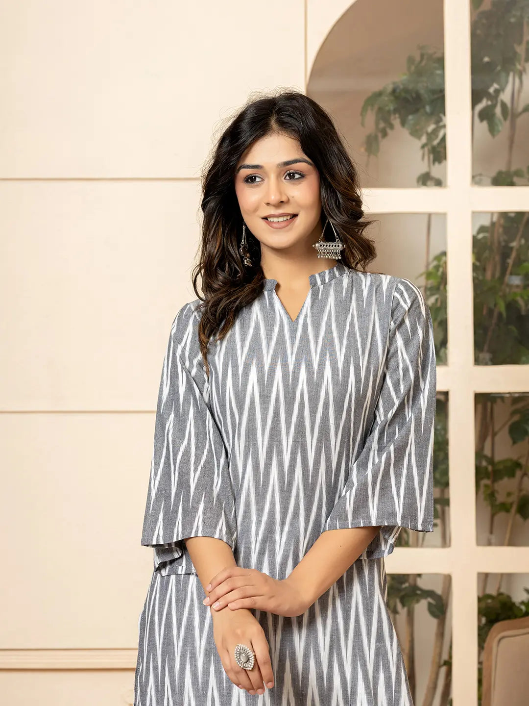 Grey Cotton Ikat Co Ord Set