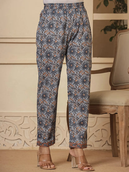 Grey Cotton Sequins Work Kurta Dupatta Set