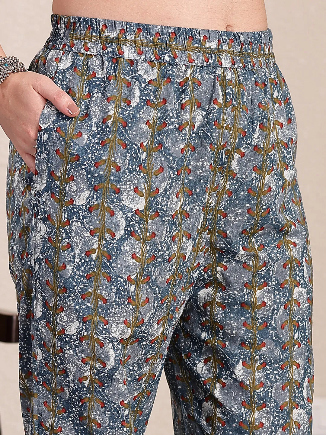 Grey Cotton Straight Kurta Dupatta Pant Set