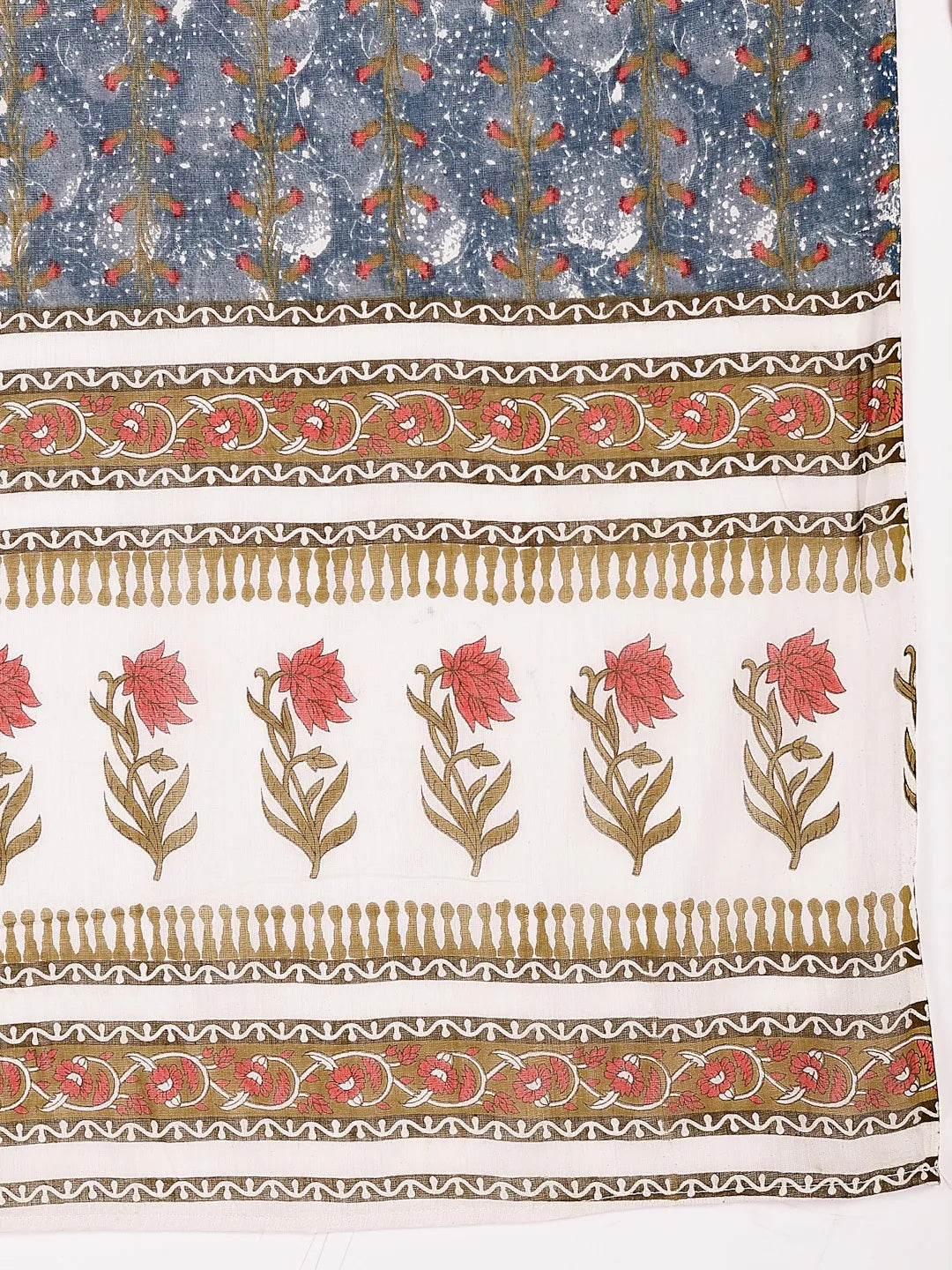 Grey Cotton Straight Kurta Dupatta Pant Set