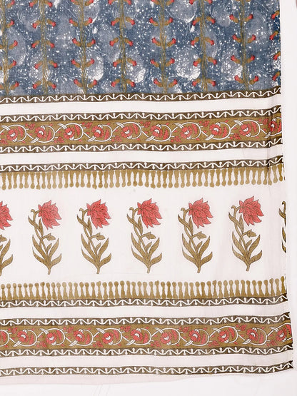 Grey Cotton Straight Kurta Dupatta Pant Set