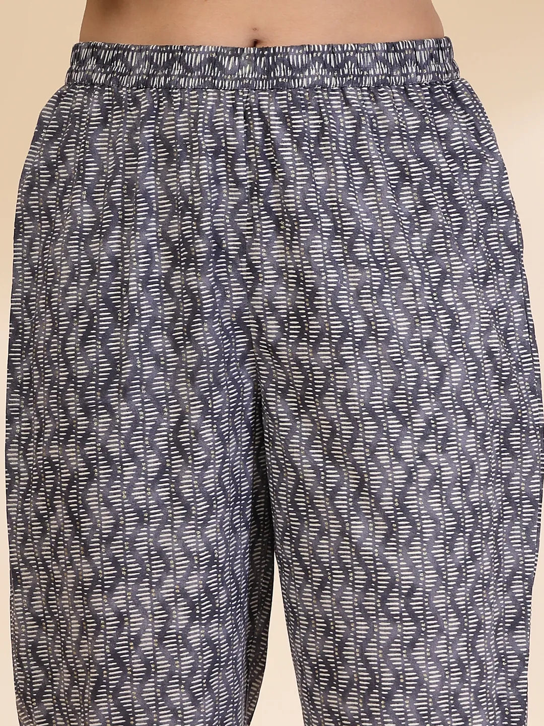 Grey Pure Cotton Anarkali Dupatta Pant Set