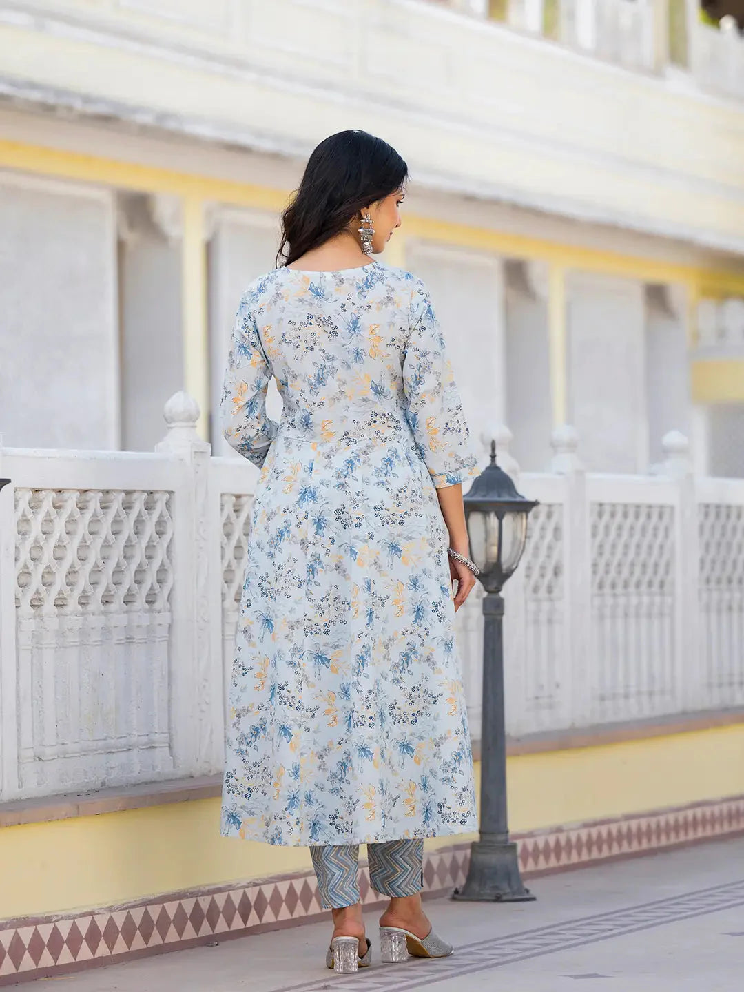 Grey Sequins Work Anarkali Kurta Trouser And Dupatta Set