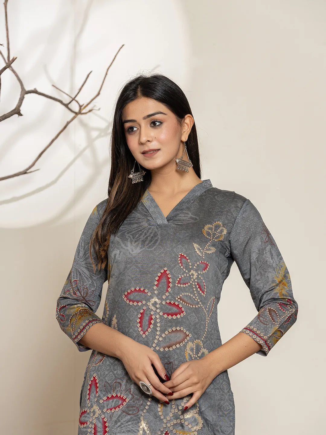 Grey Silk Blend Digital Print Kurta