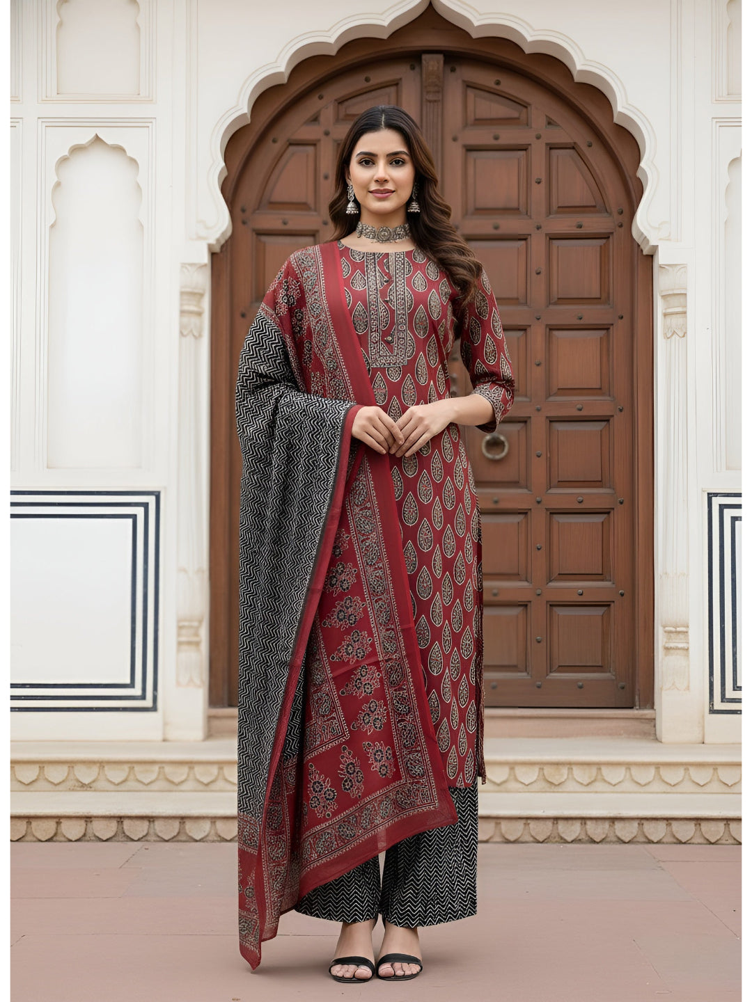 Printed Straight Kurta Set With Dupatta for Women