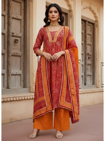 Printed Straight Kurta Set With Dupatta for Women