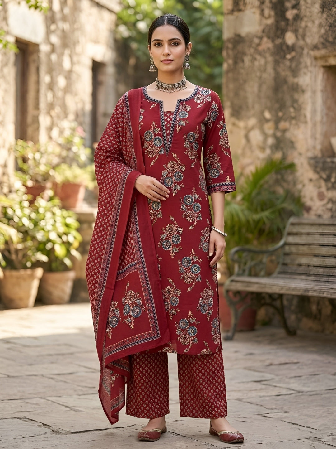 Printed Straight Kurta Set With Dupatta