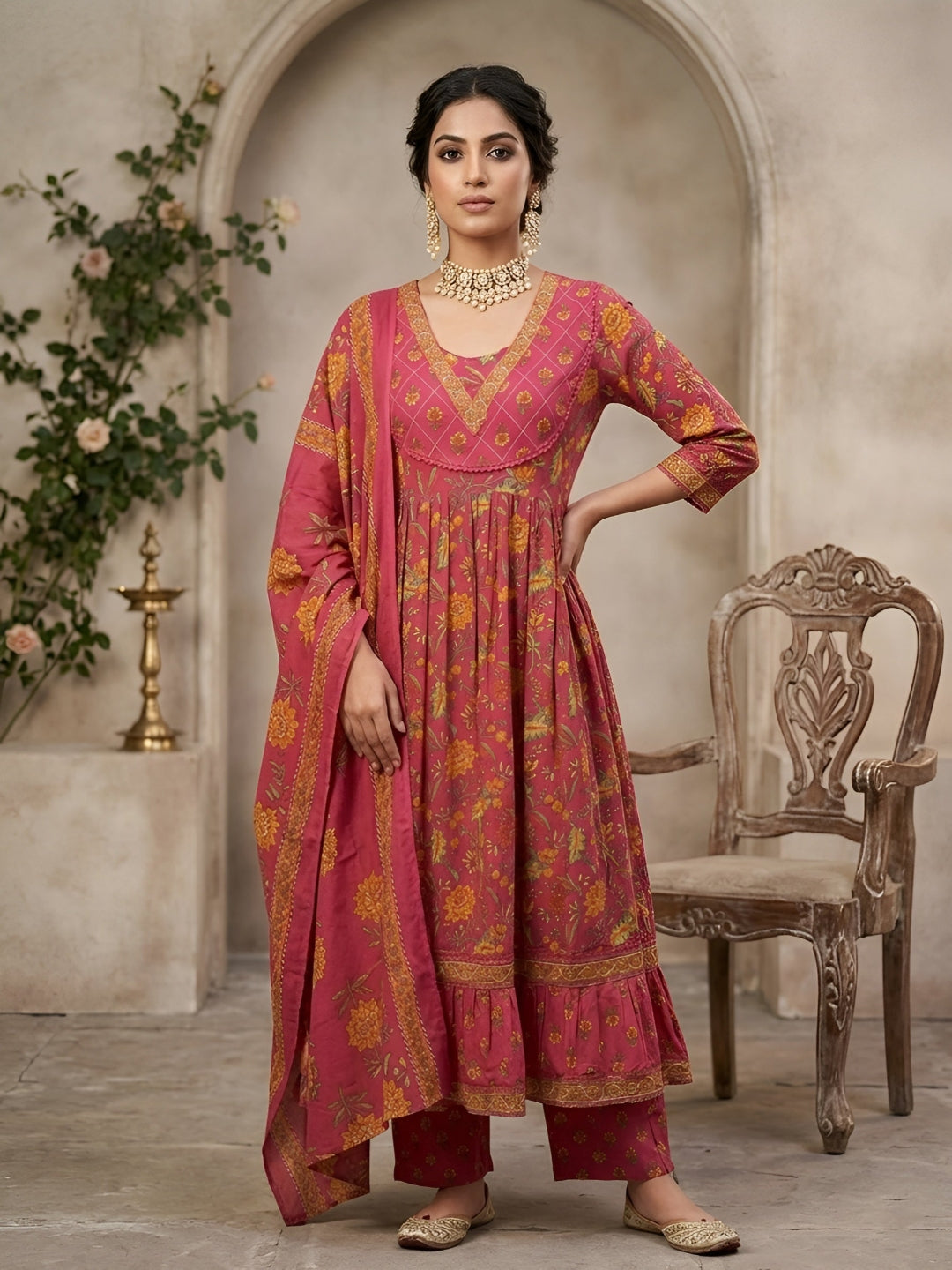 Printed Anarkali Kurta Set With Dupatta