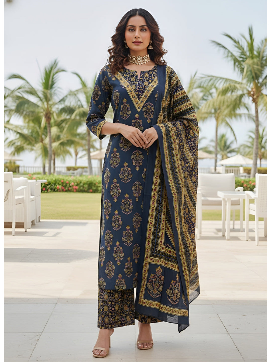 Printed Straight Kurta Set With Dupatta