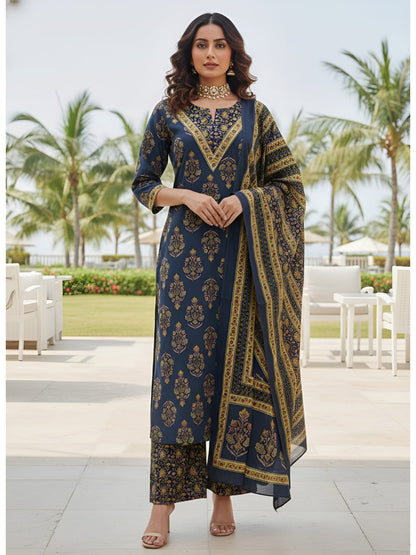 Printed Straight Kurta Set With Dupatta