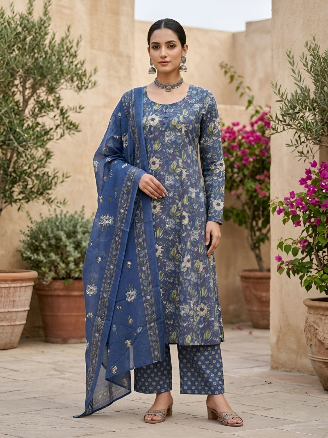 Printed Straight Kurta Set With Dupatta