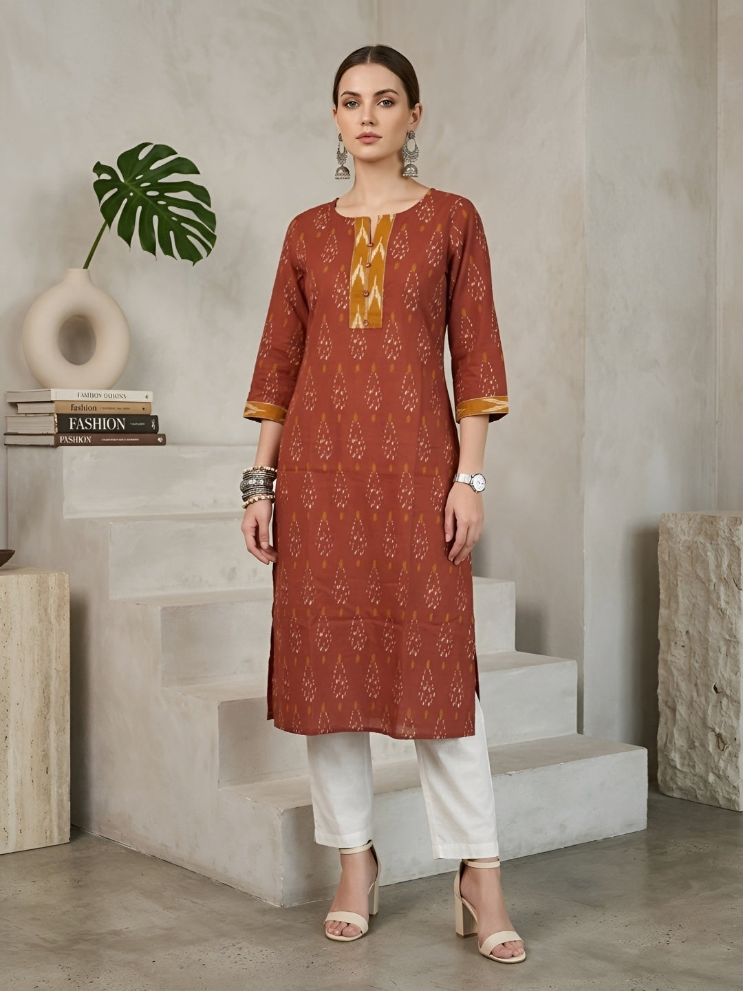 Printed Straight Kurta With Three Quarter Sleeves