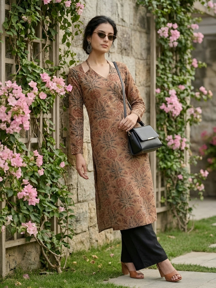 Printed Straight Kurta With Three Quarter Sleeves