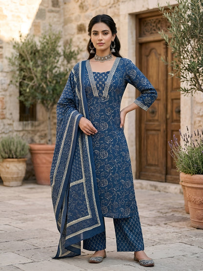 Printed Straight Kurta Set With Dupatta
