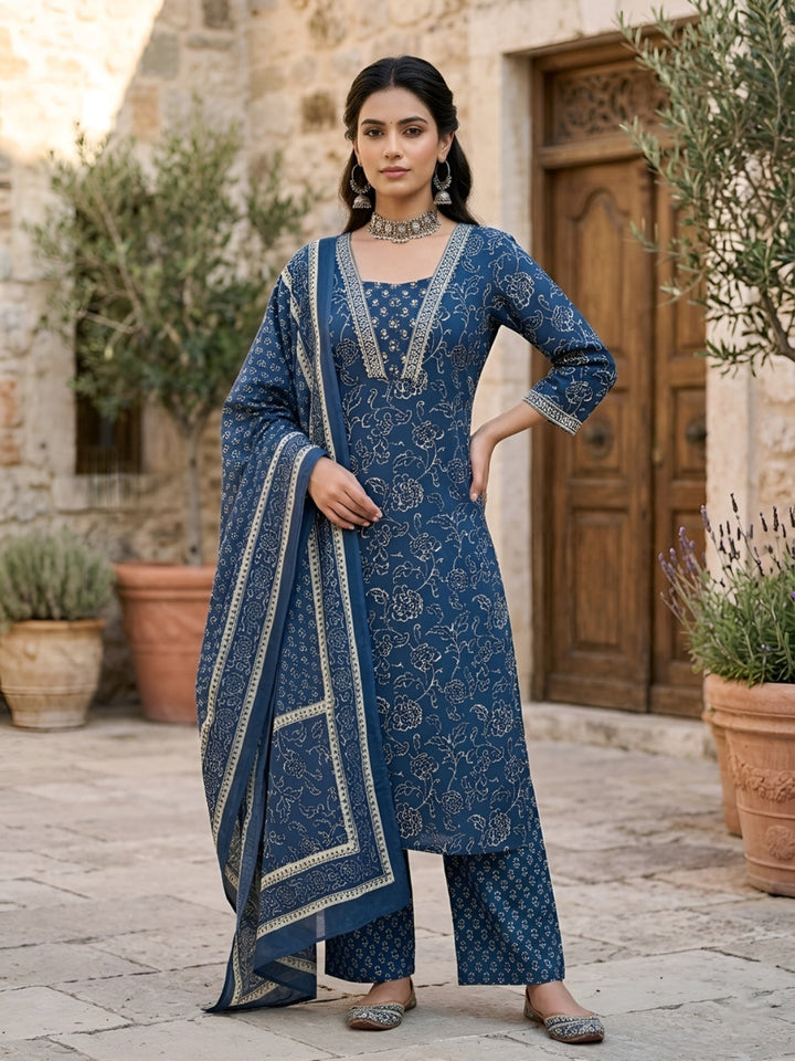 Printed Straight Kurta Set With Dupatta