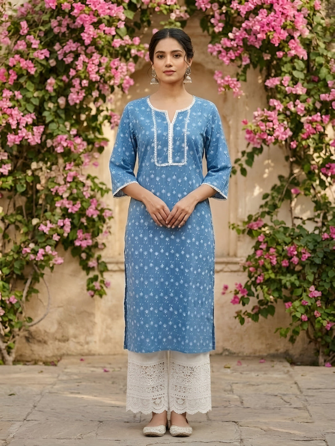 Printed Straight Kurta With Three Quarter Sleeves