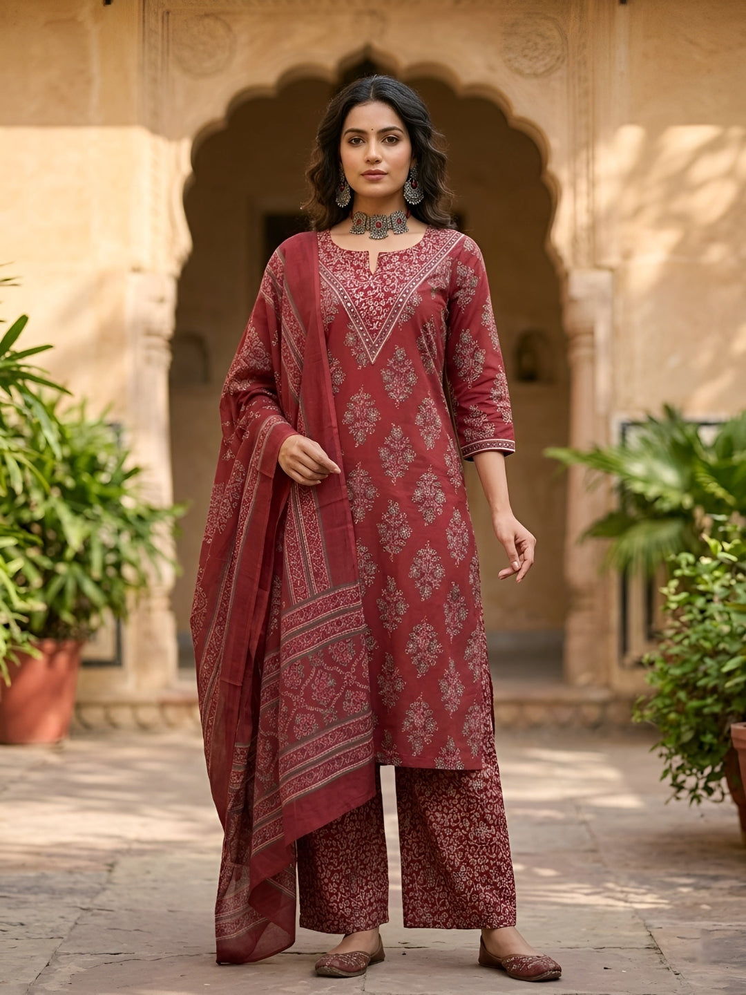 Printed Straight Kurta Set With Dupatta