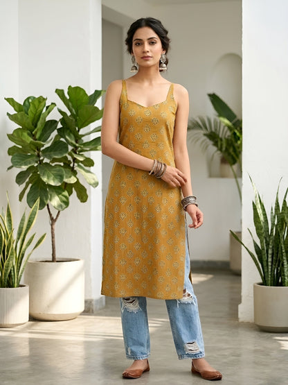 Printed Stylish Back Straight Sleeveless Kurta