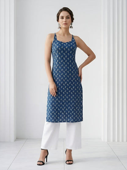 Printed Stylish Back Straight Sleeveless Kurta
