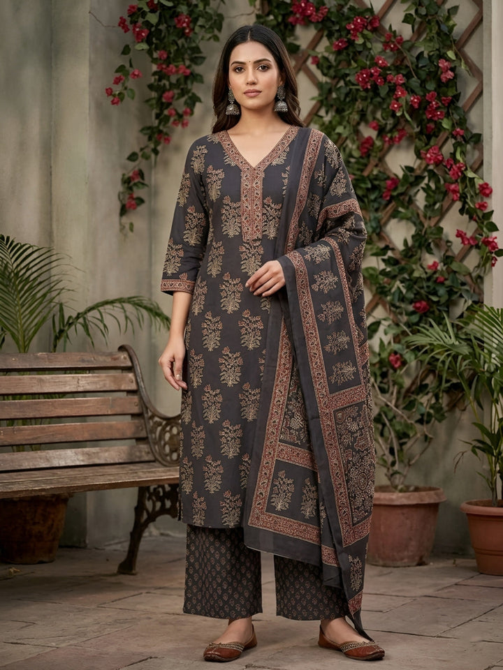 Printed Straight Kurta Set With Dupatta