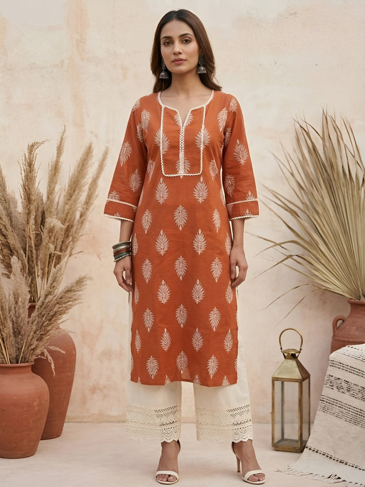 Printed Straight Kurta With Three Quarter Sleeves