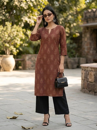 Printed Straight Kurta With Three Quarter Sleeves