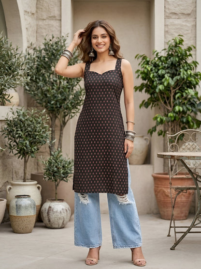 Printed Stylish Back Straight Sleeveless Kurta