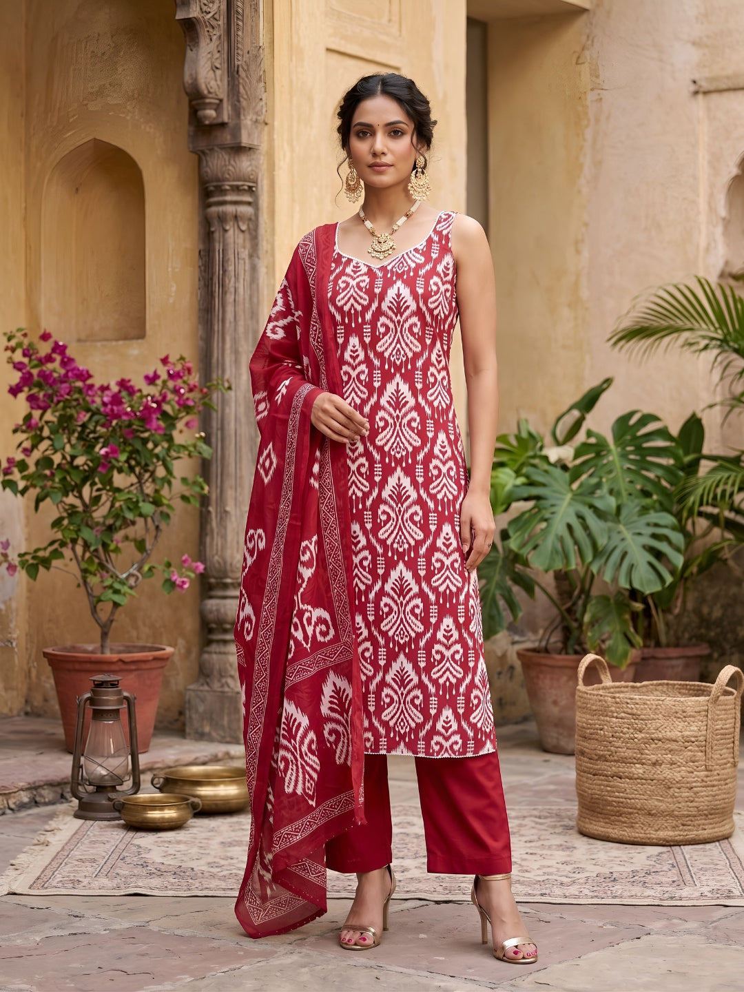 Printed Straight Kurta Set With Dupatta