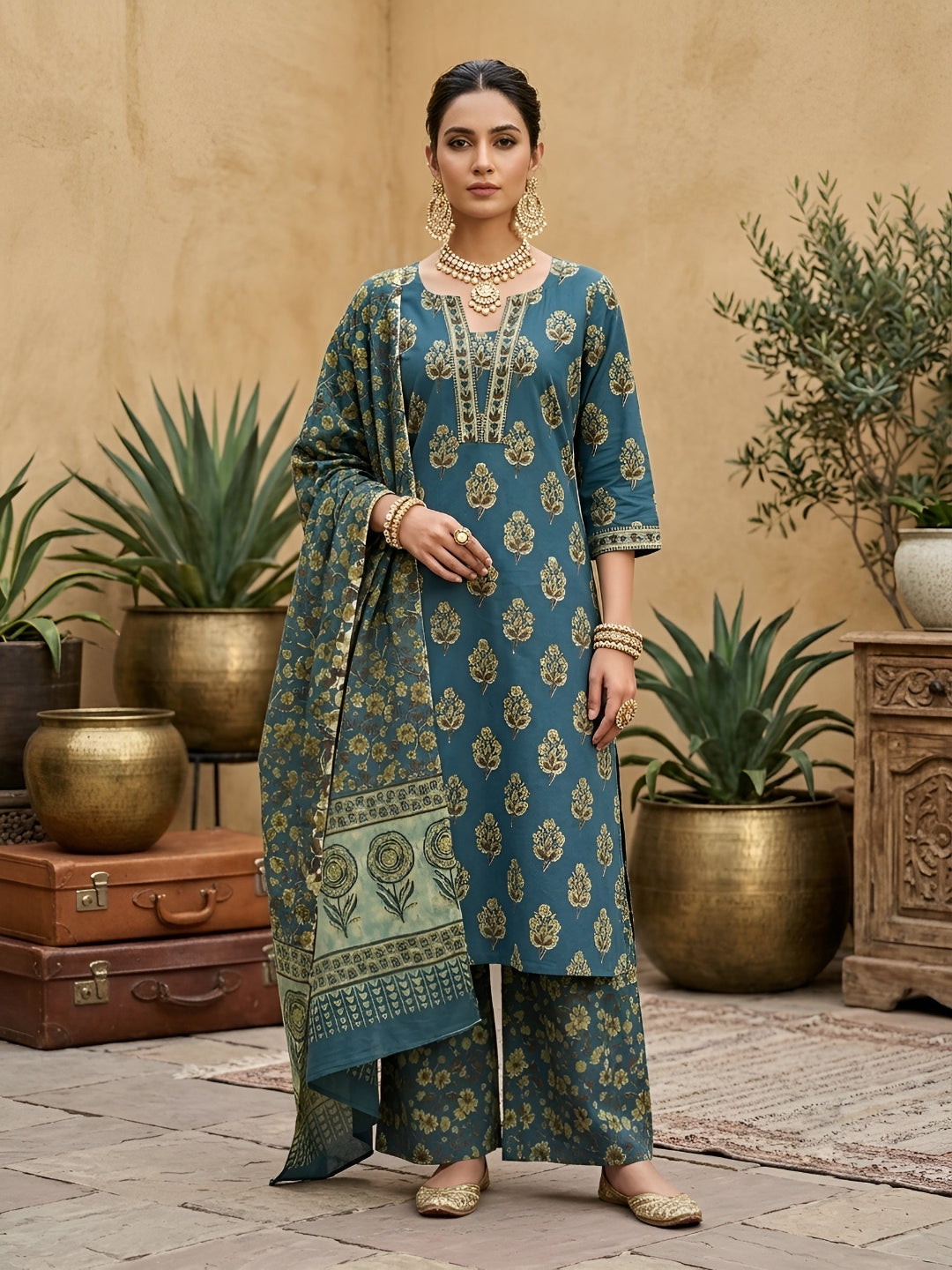 Printed Straight Sharara Set With Dupatta