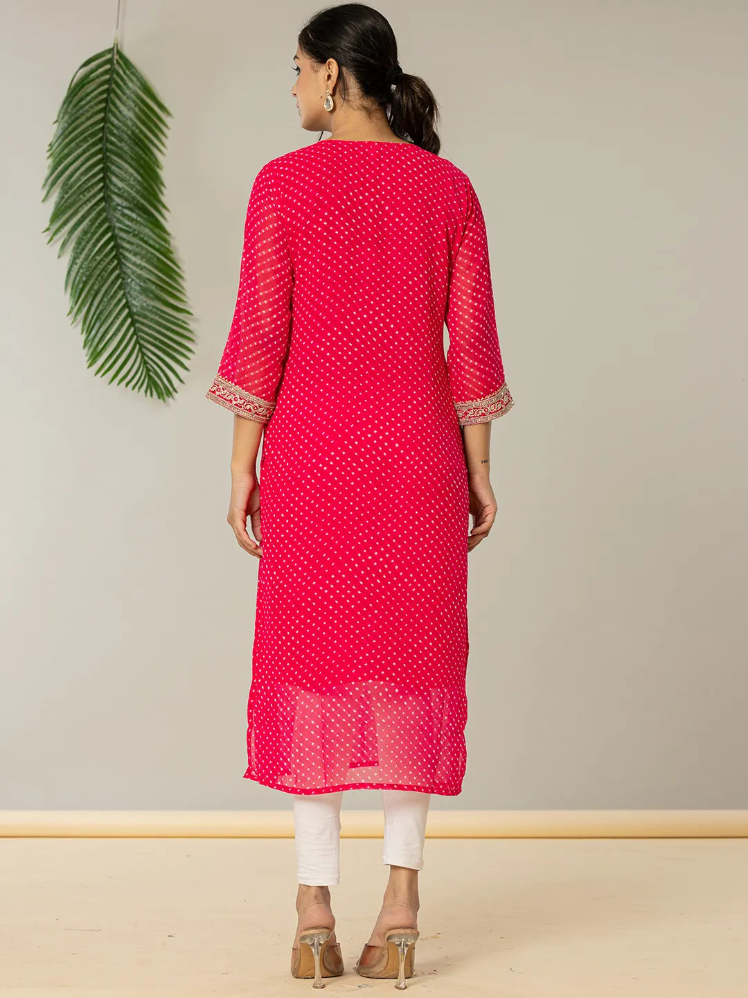 Hot Pink Georgette Lahiya Embroidery Kurta