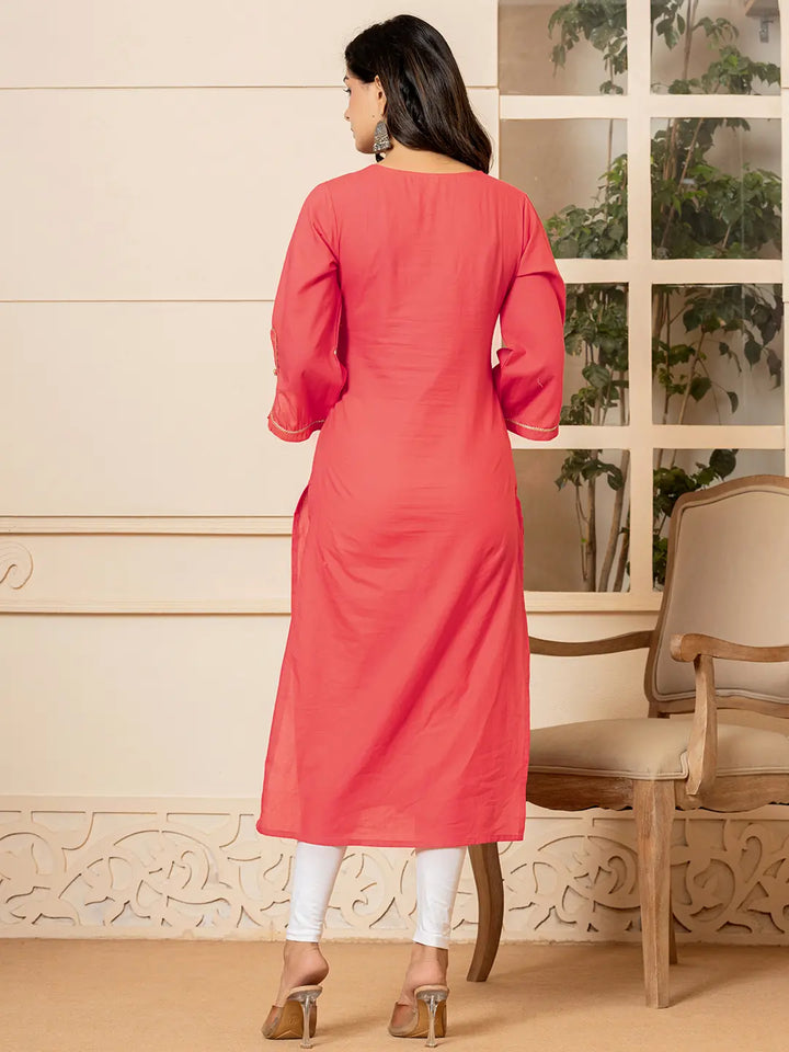 Hot Pink Hand Painted Straight Kurta