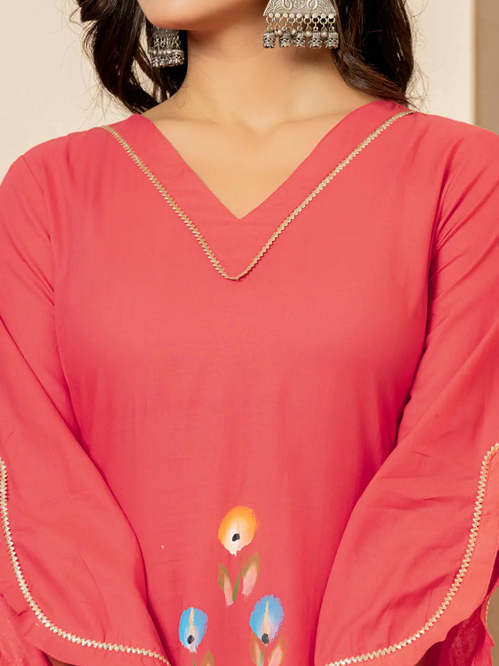 Hot Pink Hand Painted Straight Kurta