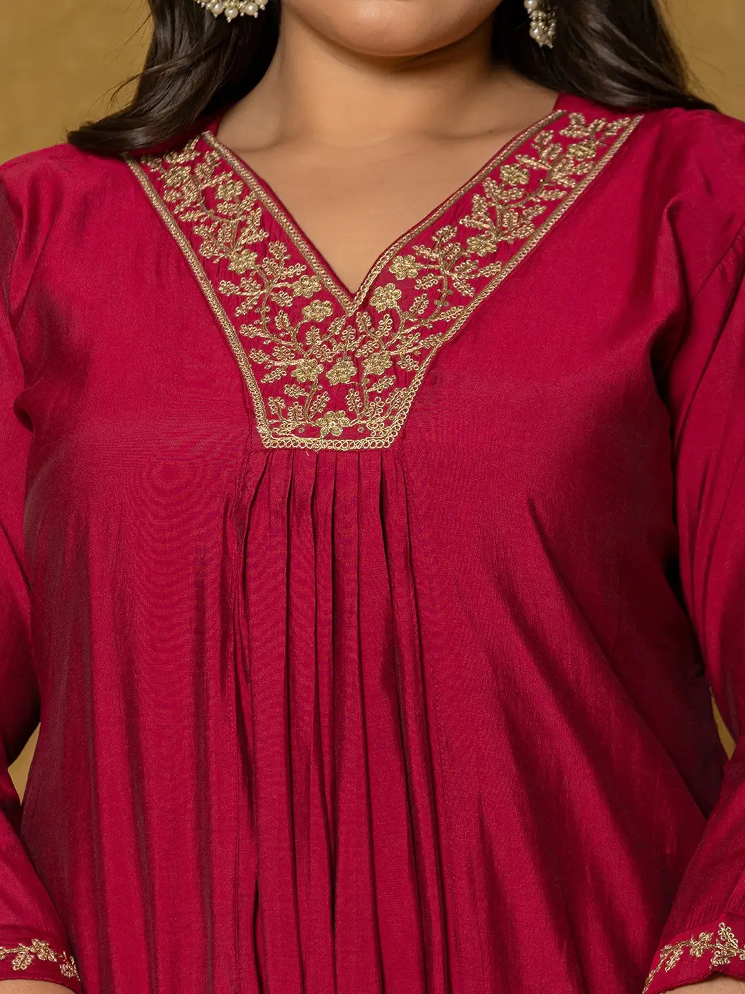 Hot Pink Silk Embroidered Plus Size Kurta Dupatta Set