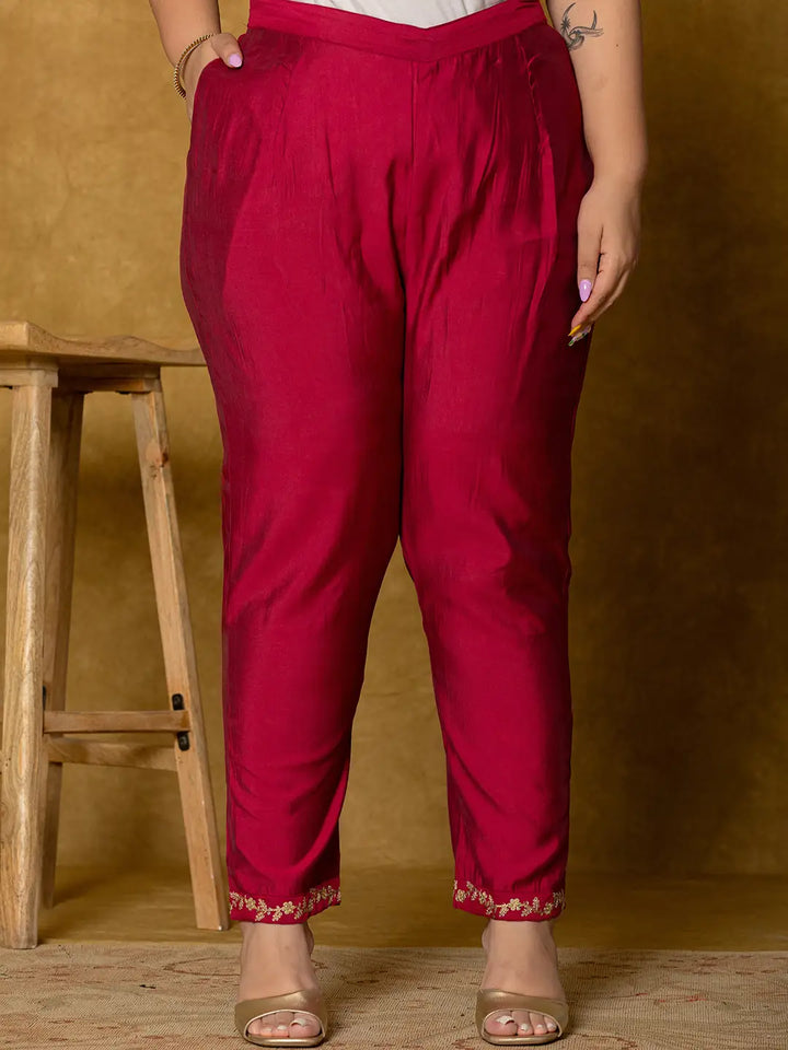 Hot Pink Silk Embroidered Plus Size Kurta Dupatta Set