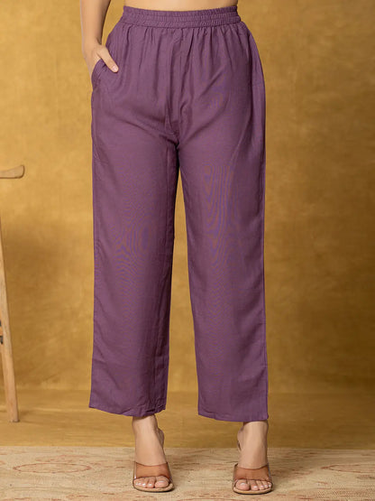 Lavender And White Linen Kurta Dupatta Pant Set