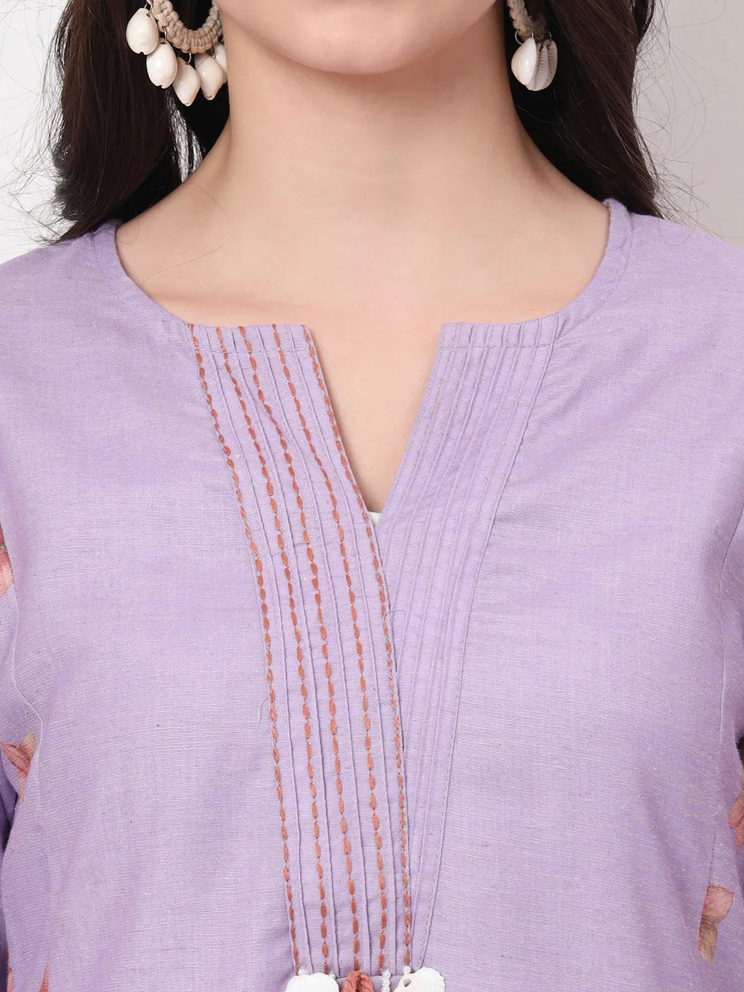 Lavender Linen Cotton A Line Kurta Dupatta Pant Set