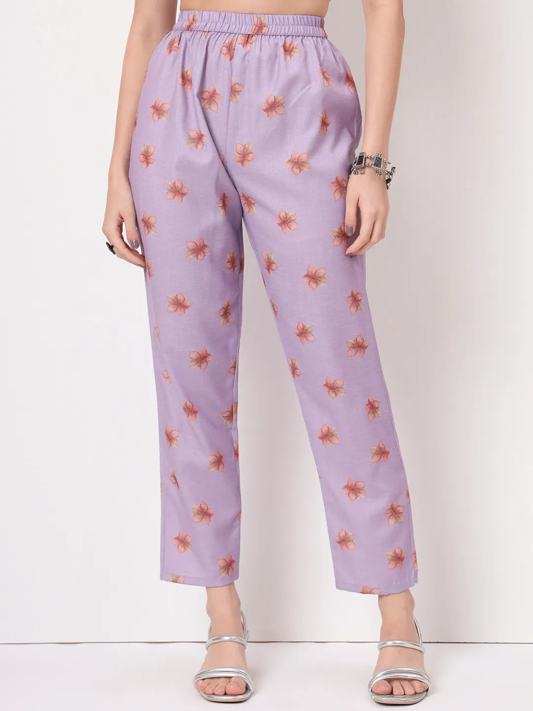 Lavender Linen Cotton A Line Kurta Dupatta Pant Set