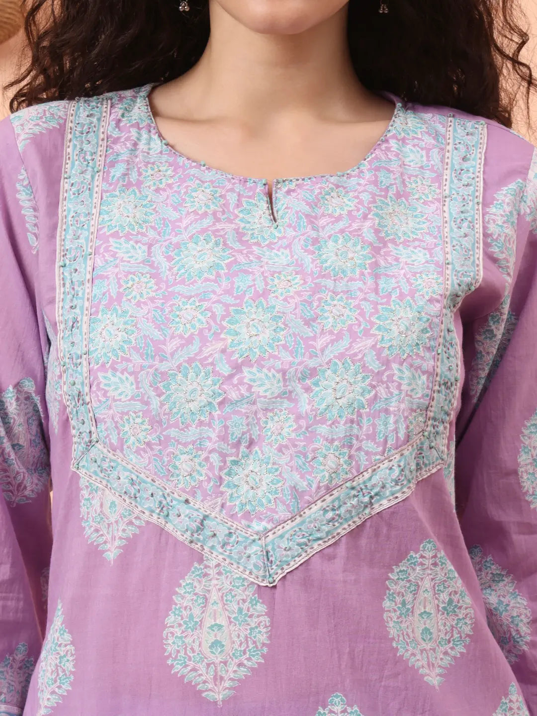 Lavender Straight Ethnic Motifs Zari Kurta Trouser Dupatta Set